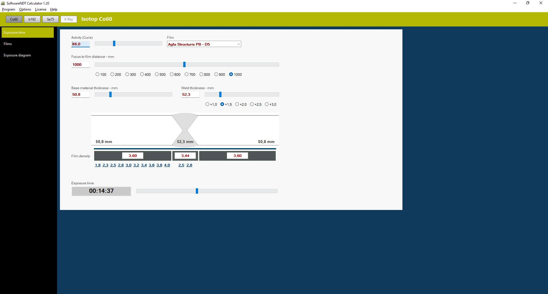 User interface for Co60 calculator