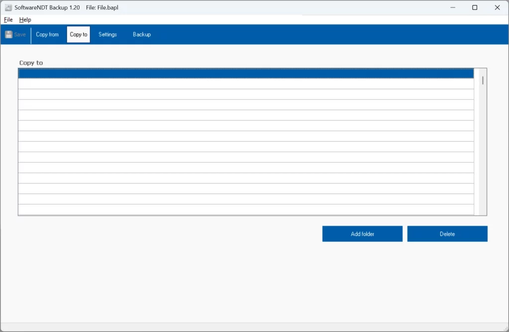 Backup software interface with options
