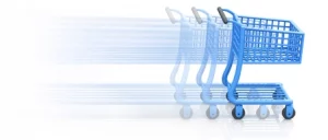 Blue shopping cart in motion