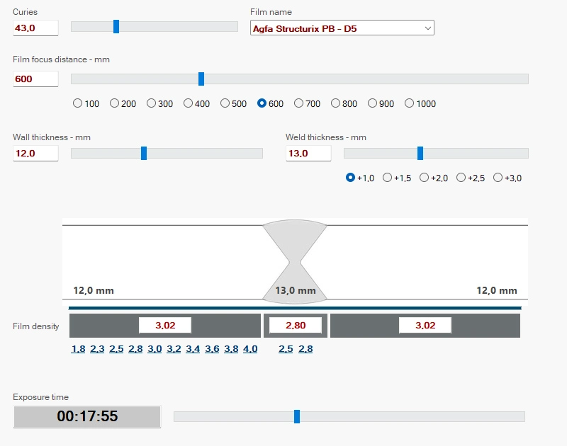 Calculator interface for film exposure settings