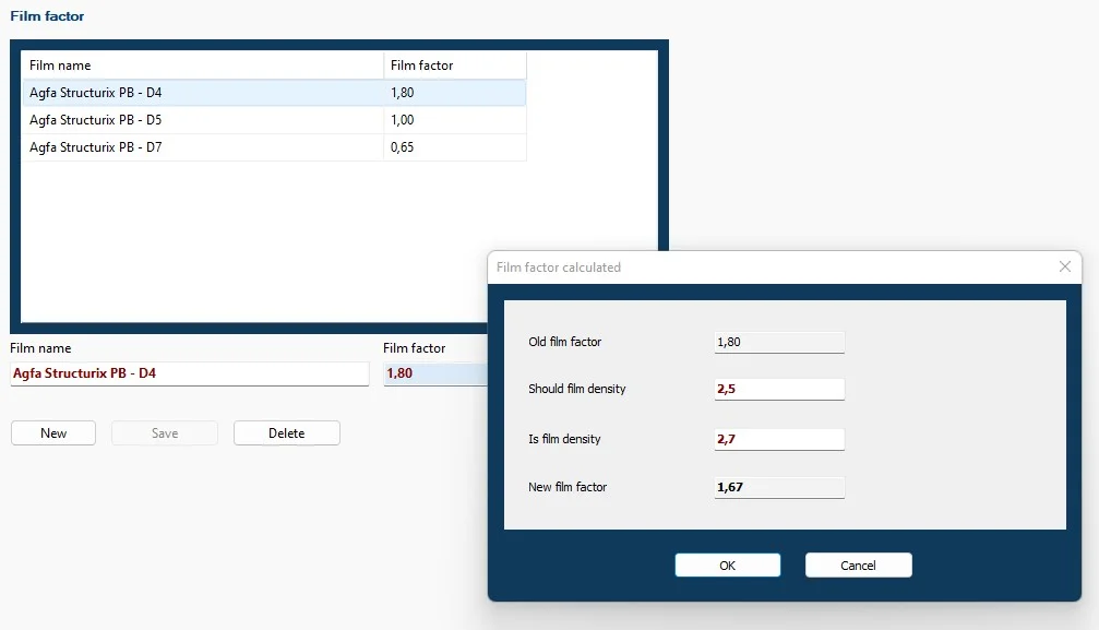 Film factor calculation interface displayed.